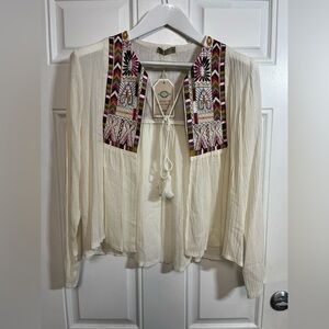 Ana-K Anandas Embroidered Boho Jacket Cardigan Kimono Open Front XL